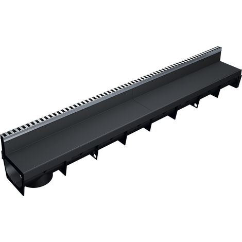 MEA – Caniveau extérieur 1m avec grille à fente en PP recyclé – Profil E-blade L inox A15 – Drainage efficace pour terrasse, piscine, jardin – Largeur 10cm