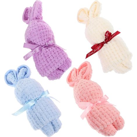 Lot de 4 serviettes en tissu mignonnes forme lapin , résistantes à la décoloration et ne peluchent p (1/5)