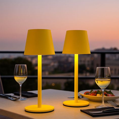 Außenleuchte Tischlampe Akku Tischleuchte Touchdimmer Flaschenaufsatz CCT, gelb, USB-C, LED 3W 200Lm warm-kaltweiß, DxH 11,5x36 cm, 2er Set