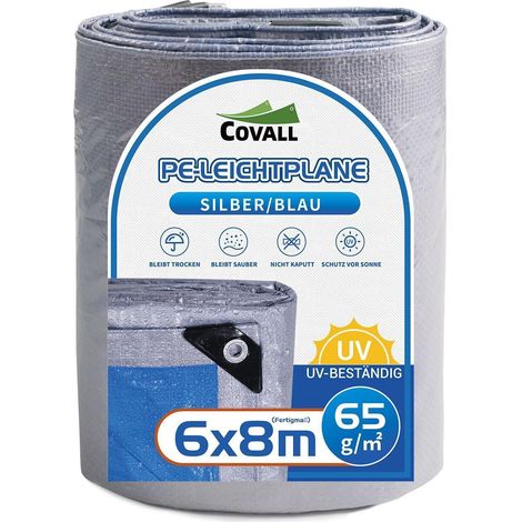 Leichte PE-Abdeckplane 6x8m, 65g/m², Silber/Blau, UV-beständig (1/5)