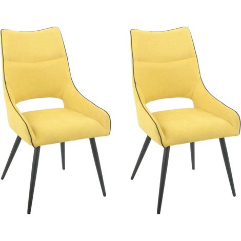 Lot de 2 chaises en lin jaune avec passepoil et pieds métal - ANAIS 2 (1/5)