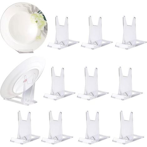 Lot de 10 Supports de Plaque en Plastique Réglables, Supports Décoratifs Polyvalents pour Assiettes, Cadres Photo, Livres, Téléphones Portables et Petits Objets de Décoration (1/5)