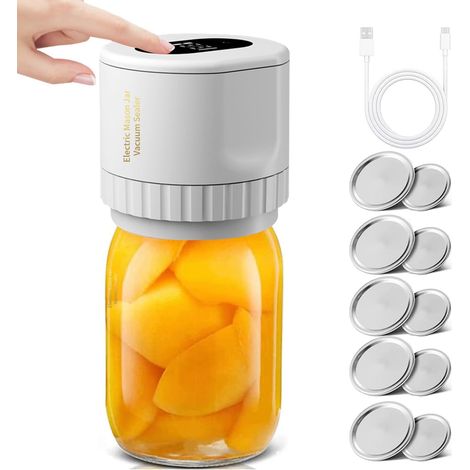 Electric Vacuum Sealing Kit for Mason Jars, Automatic Cordless Sealer for Regular and Wide Mouth Jars with USB-C Rechargeable Lids (1/5)