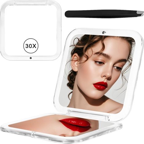 Miroir Grossissant x30 Carré Portable Pliable pour Voyage, Maquillage, Rasage - Cadeau (1/5)