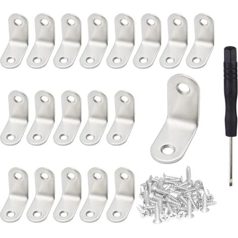Edelstahl Winkel 30x30 (20 St.) Winkel-Verbinder Winkeleisen mit 45 Schrauben für Möbel, Stuhl, Tisch, Fenster, Flechtzaunhalter
