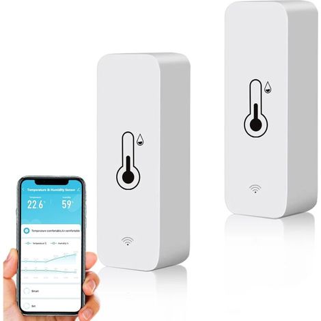 Smartes WLAN-Thermometer und Hygrometer, Mini-Digitalsensor für Temperatur und Luftfeuchtigkeit im Innenbereich, Fernüberwachung per App für die Kellerraumtemperatur, 2 Stück – Crezuo