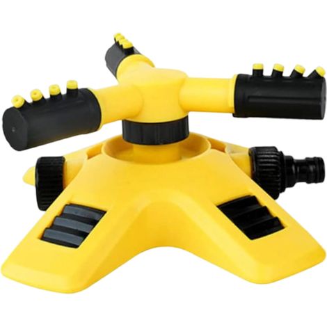 Aspersor giratorio para jardín, rocía agua de manera uniforme, con dispositivo de conexión, aspersor automático, adecuado para regar grandes áreas de jardines y zonas agrícolas, amarillo y negro. (1/5)