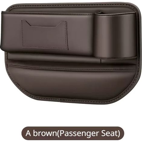 Sac de rangement multifonction marron (côté passager) pour combler l'espace entre les sièges de voiture, avec porte-gobelet et porte-téléphone, en cuir PU, pour organiser les recoins de l'habitacle. (1/5)