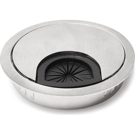 Lot de 2 passe-câbles ronds de bureau en métal avec couvercle, pour l’organisation des câbles – Ø 80 mm, argenté