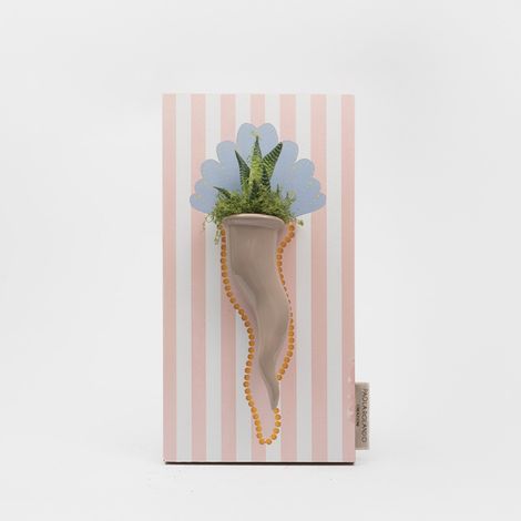 Succulenta vera in vaso ceramico Made in Italy Cornetto Strisce - Rosa