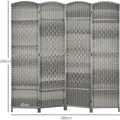 Paravent intérieur en bois 4 panneaux séparateur de pièce pliable pour salon chambre 180 x 180 cm gris mélangé (1/5)