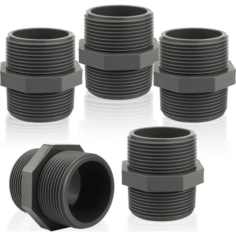Mamelon Accessoires de Plomberie Raccord Mamelon Double Filetage Externe 1 1/2" x 1 1/2" Raccord Tube Fileté Union Tuyau PVC (5 Pièce) (1/5)