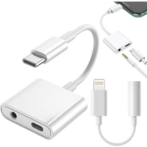 Adaptador USB-C a conector de auriculares de 3,5 mm con carga rápida de 60 W para iPhone 17/16 Pro/Max, conector cargador de auriculares 2 en 1, Lightning a conector de auriculares de 3,5 mm, adaptado (1/5)