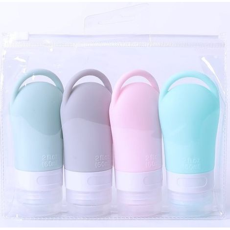 4er-Packung 60-ml-Silikon-Reiseflaschen zum Quetschen, auslaufsichere Behälter für Flüssigkeiten und Shampoo (1/3)