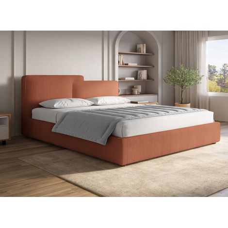 Deco In Paris – Lit coffre en velours côtelé terracotta 180x200 cm – Rangement sous sommier – Tête de lit design asymétrique – Cadre rembourré (1/5)