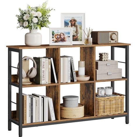 Meuble de Rangement 2 Niveaux, ÉtagÈre Rangement, BibliothÈque Style Industriel, 6 Cubes, pour Salon, Bureau, EntrÉe, Cuisine, 33 x 120 x 80 cm, Marron Rustique et Noir LLS104B01 (1/5)