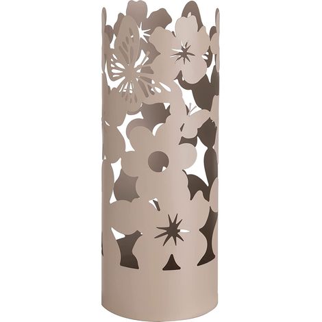 Baroni Home Portaombrelli Design Moderno Porta Ombrelli in Metallo Flowers con 2 Gancini e Vaschetta Scolapioggia Rimovibile 19X19X49 cm (Tortora)