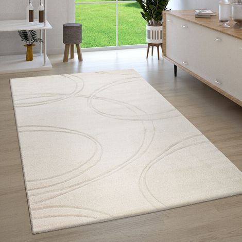 Wohnzimmerteppich, Kurzflor, 3D-Optik, handgeschnitten, modernes Monochrom, 120 x 170 cm, Creme (1/5)