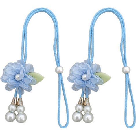Fermacravatte decorativi con fiori e perline, set da 2 - blu