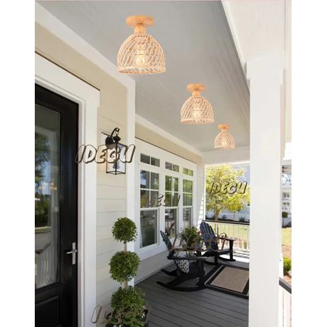 Plafonnier Vintage - - Lustre en Bois et Bambou - E27 - 60W - Design Spirale Cage (1/5)