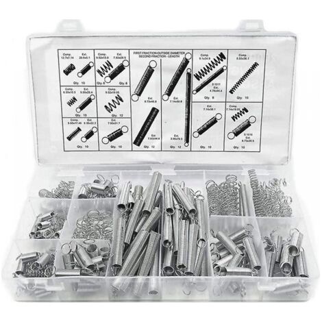 Assortiment de ressorts de compression et d'extension, kit de quincaillerie d'assortiment de ressorts en acier métallique, 200 pièces/boîte