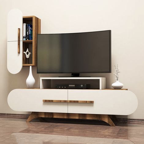 Parete Attrezzata Genola, Mobile Soggiorno Modulabile, 8 Ripiani, 7 Vani, Marrone Noce (1/5)
