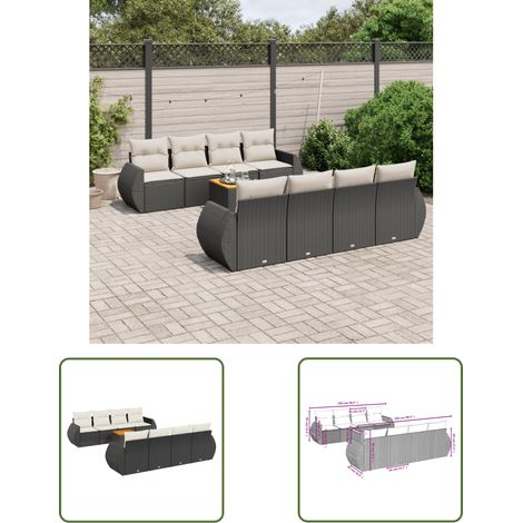 The Living Store 9-tlg. Garten-Sofagarnitur mit Kissen Schwarz Poly Rattan - Gartenmöbel Set - PE-Rattan Möbel - Outdoor Lounge - Esstisch - Gartenstuhl (1/3)