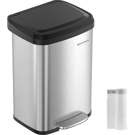 SONGMICS Poubelle de Cuisine, 50L, Poubelle à Pédale en Métal avec Couvercle, Grande et Haute, Argent (1/5)
