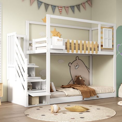 letto a castello 90x200 con scala vani finestra bianco OKMYHOME (1/5)