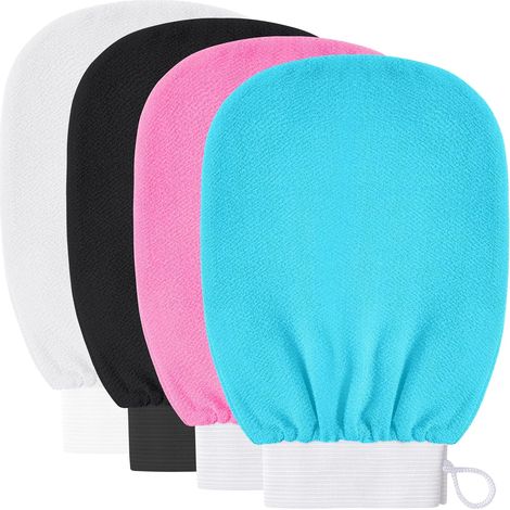 Gant Exfoliant - Gant De Bain En Fibre De Viscose Pour Le Corps - Pour Hommes Et Femmes - Lot De 4 Pièces - Noir Blanc Bleu Rouge Rose (1/5)