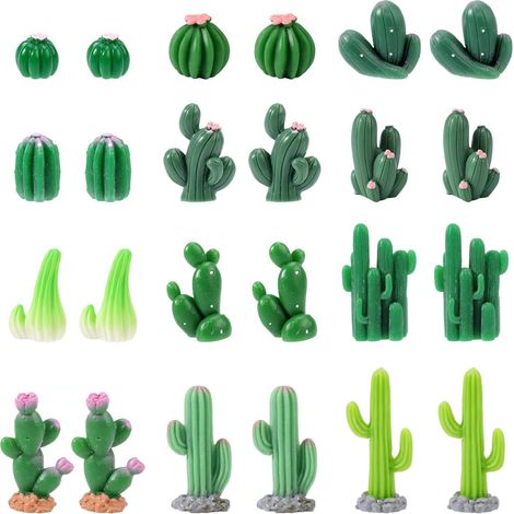 24pcs Figurine Cactus, 12 Tailles Différentes Petites Plantes Succulentes Mignonnes Résine Accessoires Décoration pour Intérieur de Voiture Bureau Balcon Micro-Paysage Cour (Vert) (1/5)