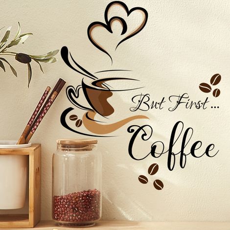 Lntyq Café Tasse Stickers Muraux Vinyle Cuisine Mur Décor Autocollants Amovible Art DIY Citations Autocollant Mural pour La Maison Café Magasin Papier Peint