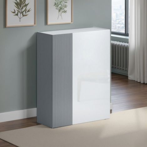 Zapatero Caresan, Mueble para 20 Pares, 5 Estantes Made in Italy, 6 Compartimientos, 87x34x115h cm Blanco Brillante (1/5)