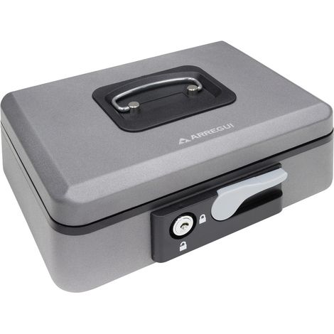 ARREGUI Popup C9736 Caja Caudales con Llave y Pulsador de Apertura para Contar y Transportar Dinero, Caja de Seguridad de acero y bandeja interior, Caja fuerte portatil 25 cm de ancho, Gris grafito