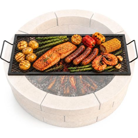 Pour jardin et camping, cuisson uniforme avec grille de barbecue rectangulaire en acier 81x38 cm pour braséro (1/5)