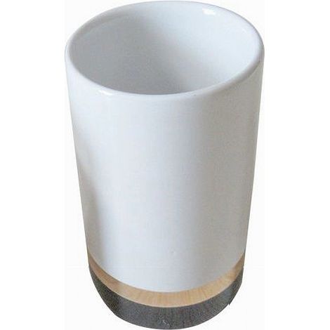 Cleafe - Bicchiere Porta Spazzolini Bianco Con Riga Bassa Dorata Nera Arredo Bagno 59868 - (1/2)