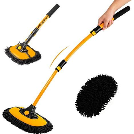 Courbé 15 degres Brosse Lavage Voiture Manche Telescopique 43 pouces Balai Nettoyage Pinceaux Kit Detailing Camping Car Camion Accessoires Extérieur (1/4)