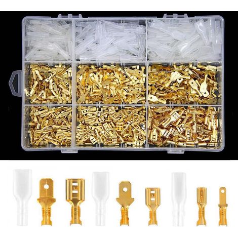 Gelber Crimp-Klemmenblock-Satz mit transparenter Schutzkappe, Stecker und Buchsen, 2,8 mm, 4,8 mm und 6,3 mm, 135 Teile, 0,1 kg / 3,5 oz (1/4)
