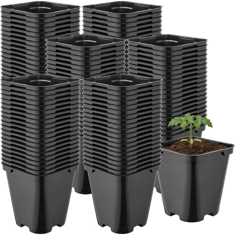 Garronda Pot de Fleur Carré Arrondi Plastique 9 × H 9,6 cm (0,5L) Lot 100 Godets Semis Pots de Pépinière Drainage Résistants Intempéries pour Culture Plantes Jardin Serre Intérieur Extérieur GD-0200