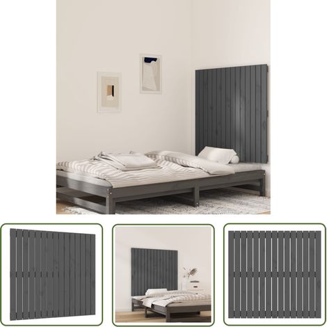 The Living Store Tête de lit murale Gris 95,5x3x90 cm Bois massif de pin - Tête De Lit Murale - Tête De Lit Bois - Tête De Lit Grise - Literie - Décoration Chambre (1/5)