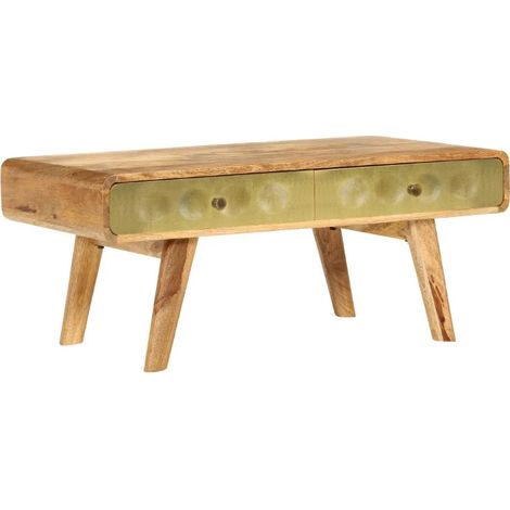 Table basse rectangulaire 2 tiroirs manguier massif clair Sky (1/5)