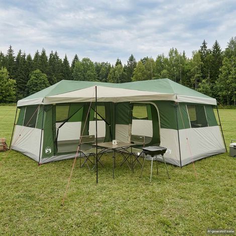 vidaXL Family Tent with Rainfly Water-Resistant 14-Person Green (1/5)