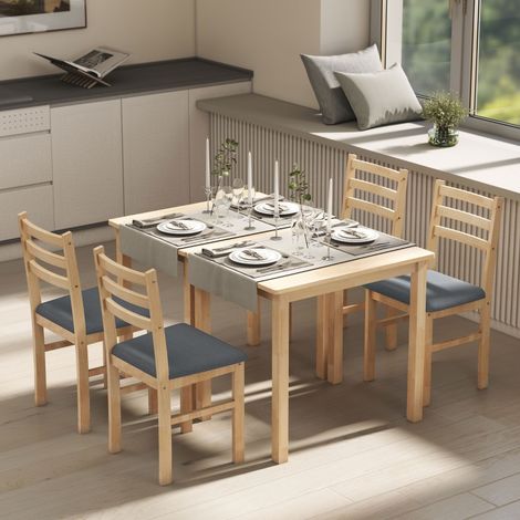 Esstisch- und Stuhl-Set Holz/MDF Naturholz 80x60x74,5 cm platzsparend mit 2 gepolsterten Stühlen MIVRAY