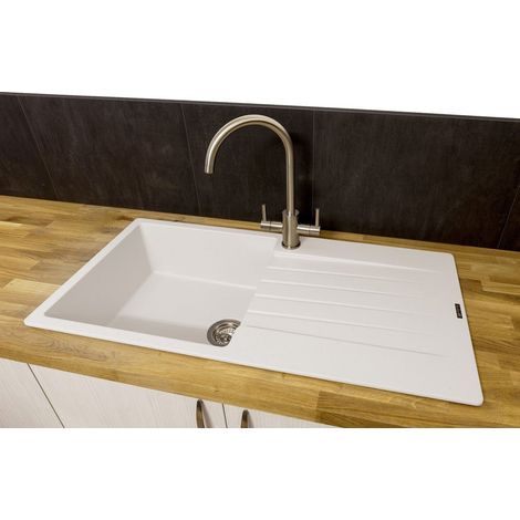 Reginox Harlem10 Kitchen Sink Single Bowl White Granite Inset Reversible Waste
