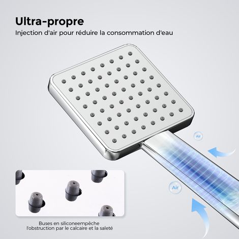 Heilmetz – Colonne de douche thermostatique avec tête pluie 30 × 30 cm – Sécurité 38 °C – Hauteur réglable 80–118 cm – Raccord G1/2 en laiton