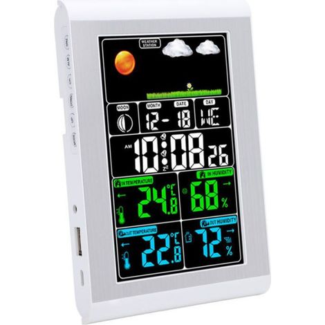 Horloge météo murale à affichage numérique, surveillance de jardin, température intérieure et extérieure, hygromètre (1/4)
