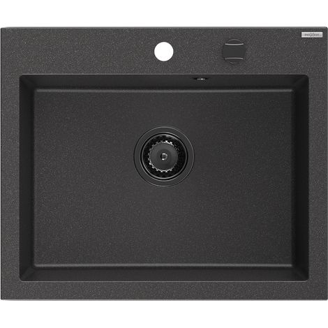 Mexen Elix évier en granit 1 bac 600 x 500 mm, noir tacheté, siphon noir - 6525601005-76-B