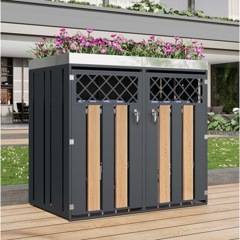 Armario cubre contenedores doble con jardinera acero OKMYHOME (1/5)