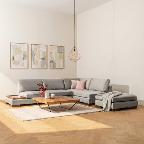 Ecksofa Rechts Tulip Hellgrau - Mit Hocker