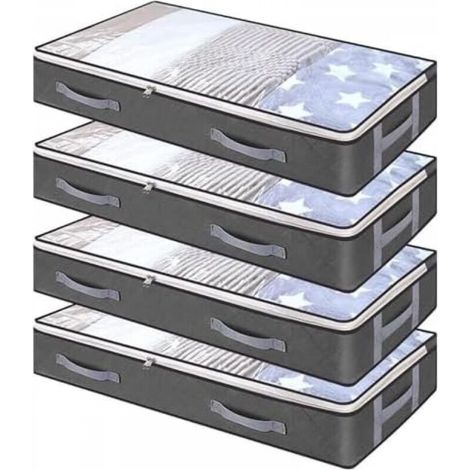 Lot de 4 boîtes de rangement pliables pour chaussures, vêtements, couvertures et couettes - Non tissé avec fermeture éclair pour un maximum d'espace (1/5)